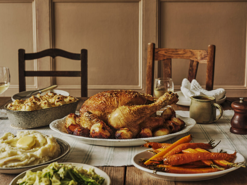 Sunday lunch roast chicken with Spring vegetables for Mother's Day